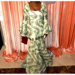 African print formal green gown bell sleeve